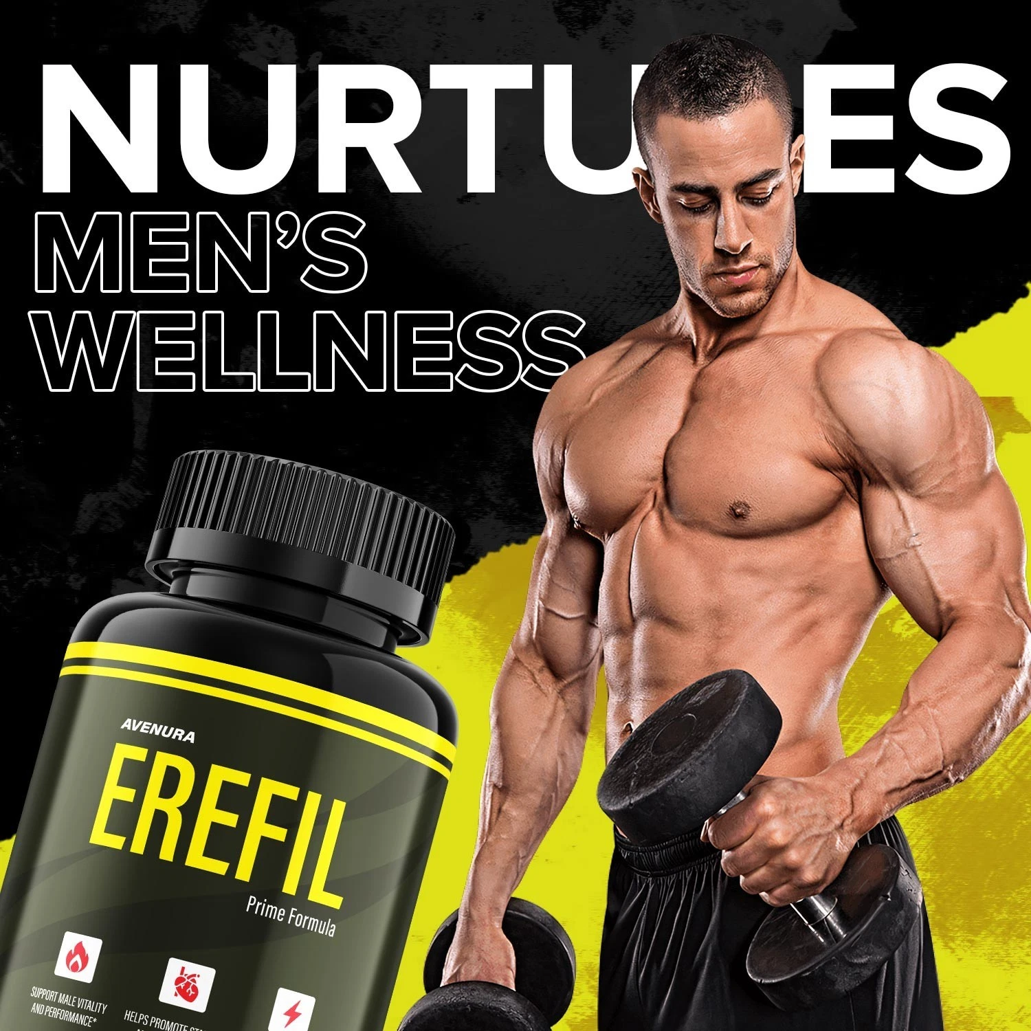 Erefil supplement bottle showcasing natural male support formula